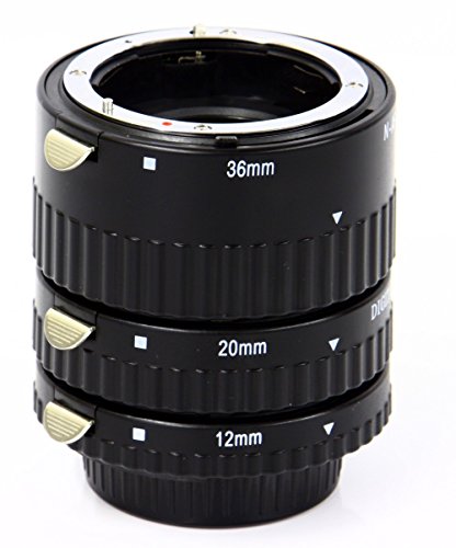 Automatik Zwischenringe 12/20/36mm für Makrofotographie kompatibel mit NIKON D7100, D5200, D5100, D5000, D3100, D3000, D800, D700, D600, D300, D90, D80, D70, D60, D50, D40 - Kontaktbereich aus METALL