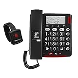 Amplicomms BigTel 50 Alarm Plus, schnurgebundenes Großtasten-Telefon, mit SOS Taste und Notfallarmband, extra laut, Hörgerätekompatibel