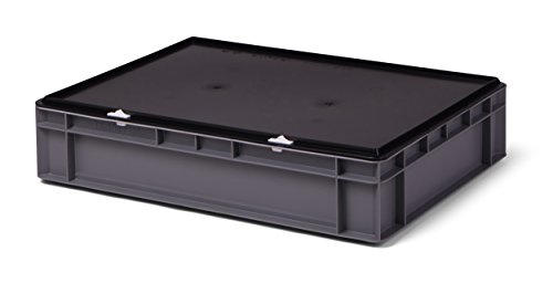 Lagerbehälter/Euro-Transport-Stapelbox KTK 600/120-0, grau, mit Verschlußdeckel, 600x400x131 mm (LxBxH)