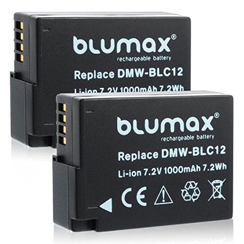 Blumax 2X Akku ersetzt Panasonic DMW-BLC12 / DMW-BLC12E 1000mAh kompatibel mit Lumix DMC: G5 | G6 | GX8 | G70 | G81 | GH2 | FZ200 | FZ300 | FZ1000 | FZ2000 | Leica V-Lux 4