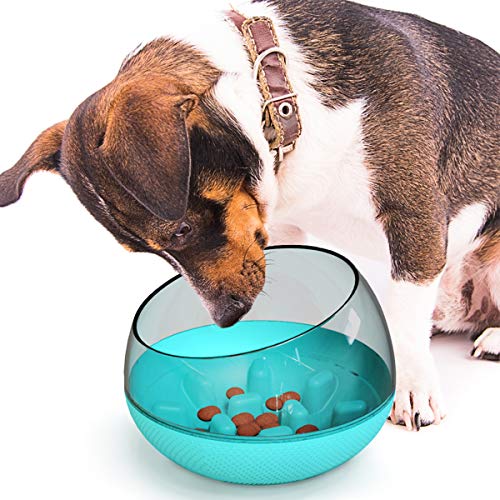 Kapselförmiger separater Hundenapf geeignet für Hunde und Katzen, langsames Fressen, solides und langlebiges gesundes Puzzle-Haustierprodukt (türkis)