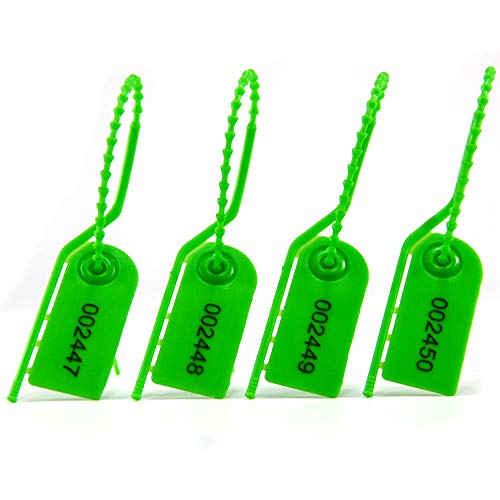 Kabelbinder, 100 Pull Tite Sicherheitsetiketten aus Kunststoff, manipulationssichere Siegel, abreißbare Kabelbinder, nummeriertes Etikett for Feuerlöscher, Gepäck, 210 mm (gelb) (Color : Green, Size