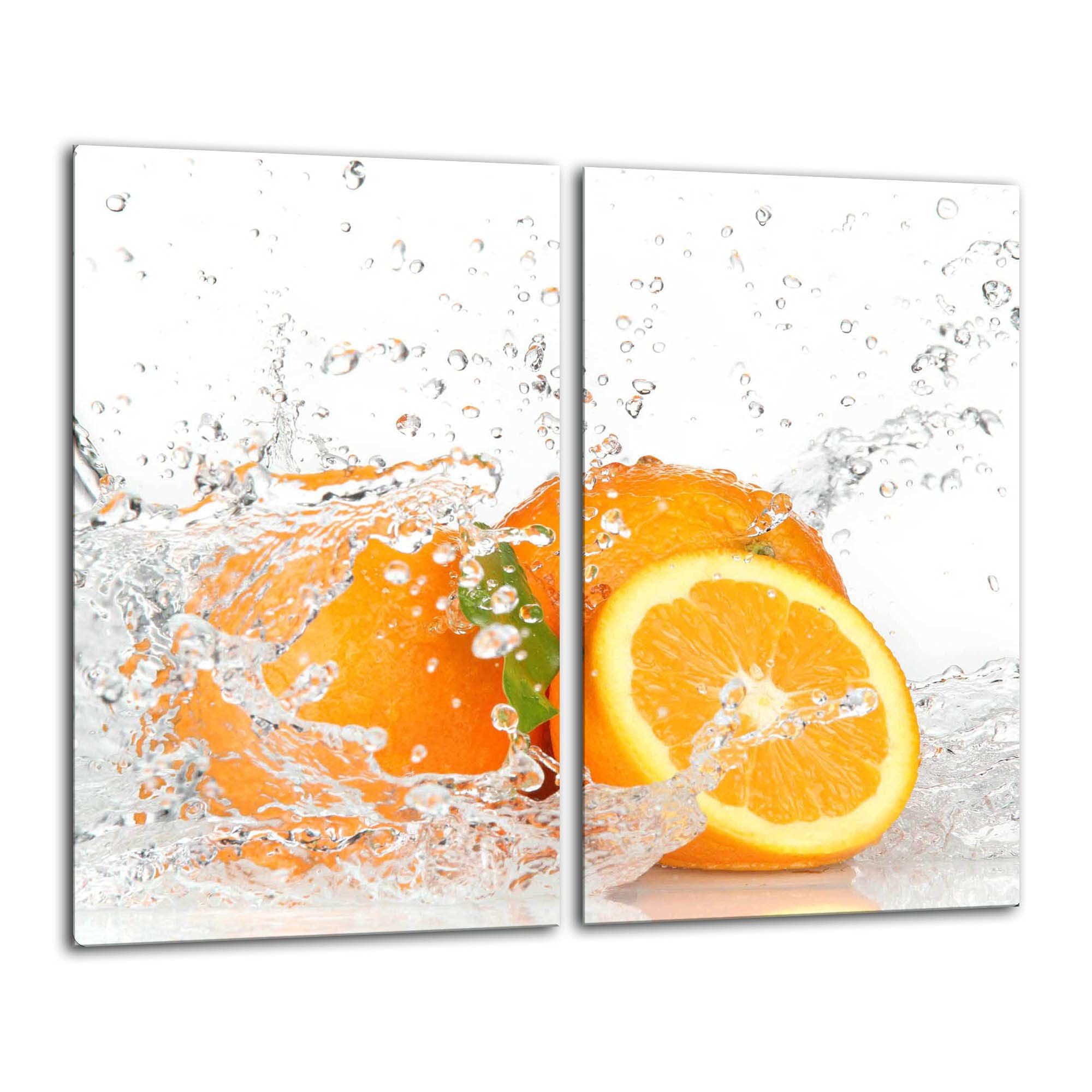 Gsmarkt | Herdabdeckplatten Schneidebrett Spritzschutz Set 2x30x52 | Bild auf Glas | Sicherheitsglas Gehärtetes Glas Bild | Motiv Orange
