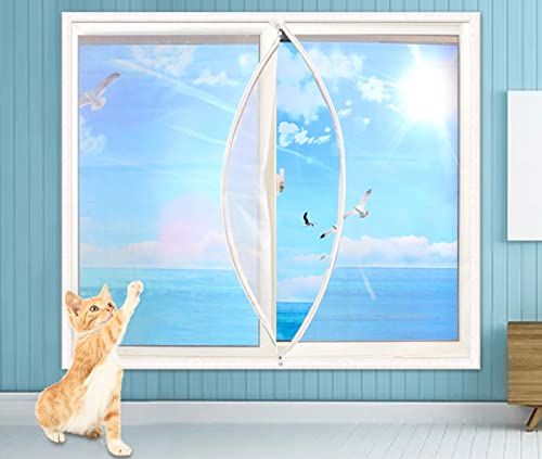 XWanitd Katzensicherheits-Fensterschutz, Mückenschutz, Balkonnetze, kratzfest, Katzennetz, selbstklebend, Fensternetz, DIY-Größe, Reißverschluss (200 x 200 cm, Reißverschluss-B)