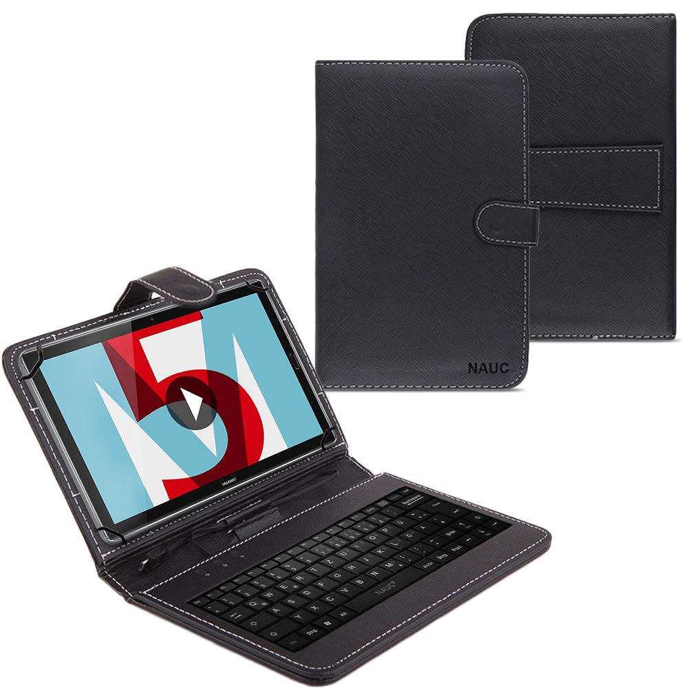 NAUC Hülle Tasche Keyboard Case für Huawei MediaPad T5 10.1 Zoll Tastatur QWERTZ Standfunktion Micro USB