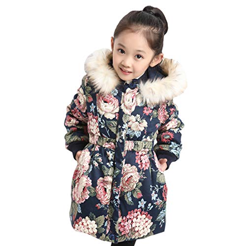 DorkasDE Mädchen Winterjacke Kinder Wintermantel Steppjacke Baumwollgefuetterte Mantel mit Fellkapuze