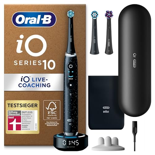 Oral-B iO Series 10 Plus Edition Elektrische Zahnbürste/Electric Toothbrush, 3 Aufsteckbürsten, 7 Putzmodi für Zahnpflege, iOSense & Magnet-Technologie, Farbdisplay & Lade-Reiseetui, black