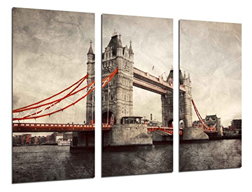 Wandbild - Weinlese-London-Landschaft, London-Brücke, Turm-Brücke, 97 x 62 cm, Holzdruck - XXL Format - Kunstdruck, ref.26503