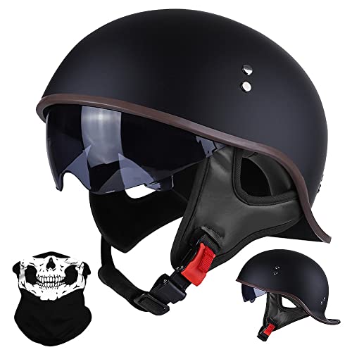 Jethelm Retro Motorrad Halbhelm Schwalbenschwanz Chopper Helm Roller Helm, ECE-Zulassung, mit Sonnenblende Schnellverschluss-Schnalle, für Erwachsene Männer und Frauen M~XL