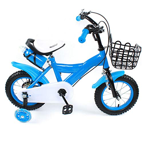KinHall 12 Zoll Kinderfahrrad mit Hilfsrad, Anfängerfahrrad, Kinderrad für Stoßdämpfer-Fahrräder, geeignet Kinder Jungen und Mädchen, Verstellbarer Sitz (Blau)