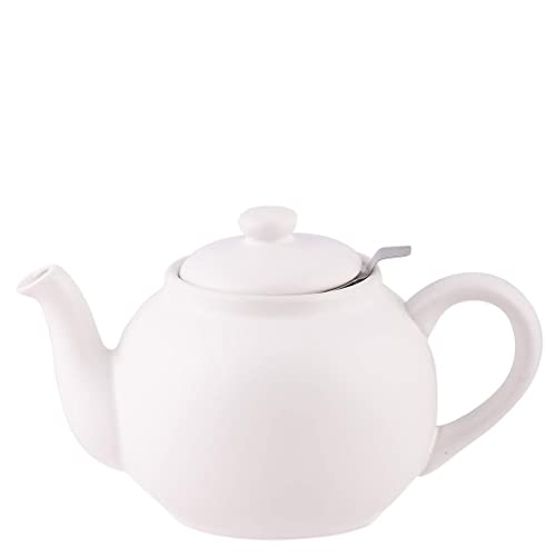 PLINT Simple & Stylish Ceramic Teapot, Globe Teapot with Stainless Steel Strainer, Ceramic Teapot for 6-8 Cups, 1500ml Ceramic Teapot, Flowering Tea Pot, TeaPot for Blooming Tea, White