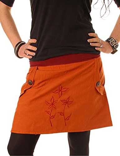 Vishes - Alternative Bekleidung - Baumwollrock mit Blumen Stickerei und Taschen Tiefrot-Orange 36/38