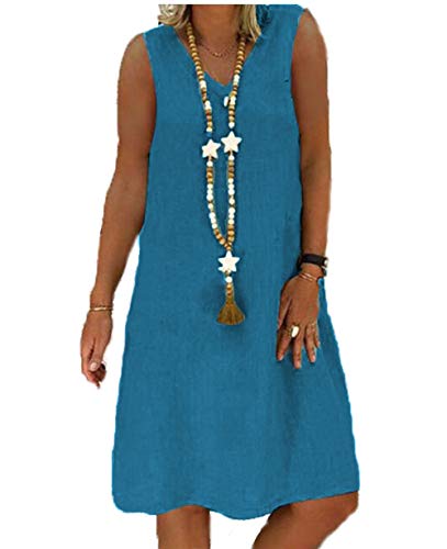 YUTILA Damen Sommerkleid für den Sommer V-Ausschnitt Casual Kleid im Boho Look,B-Blau,XXXL
