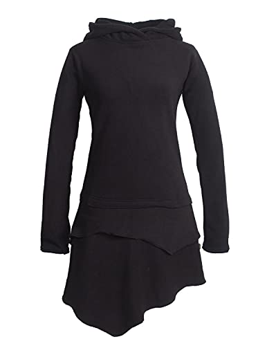 Vishes Alternative Bekleidung - Asymmetrisches Damen Langarm Winter-Kleid Kapuzen-Kleid Eco Fleece schwarz 44