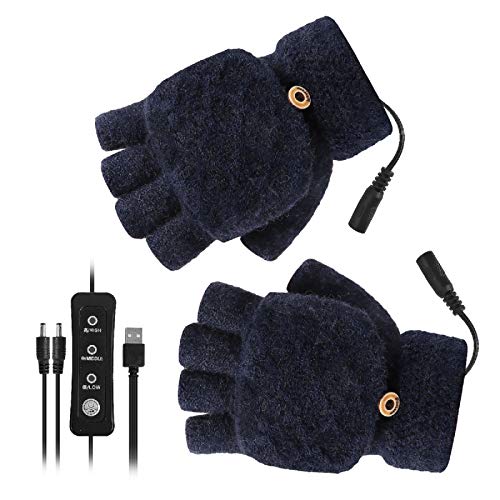 Unisex USB Beheizte Handschuhe Winter Elektrische Heizhandschuhe Fäustling 3 Temperatureinstellungen Warme Laptop-Handschuhe für Frauen Herren Beste Winter Geschenk Wahl