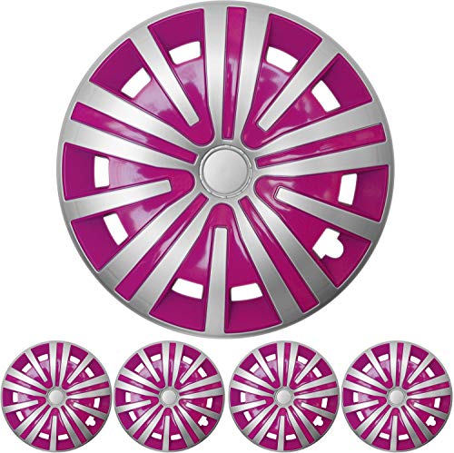 4X Premium Design Radkappen Radzierblenden Set 'Spinel' 15 Zoll in Silber/Pink