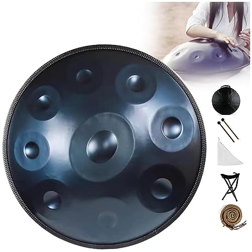 Handpan-Trommel in d-Moll 432 Hz/440 Hz, 9 Noten, 22-Zoll-Stahlhandtrommel, Handpan-Trommelinstrument mit weichem Handpan-Koffer, robustem Ständer, Schlägeln und staubfreiem T