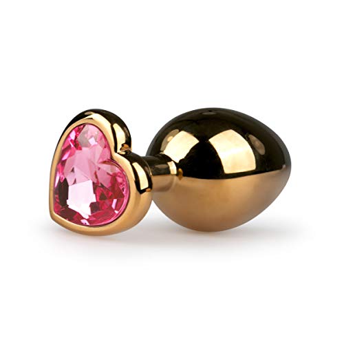 EasyToys Anal Collection - Golden Analplug mit Rosa Herzförmiger Kristall- 8,3 cm - Medium - Buttpluck aus Metall - Mehrere Größen und Farben
