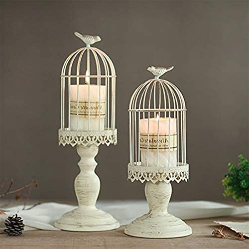 Vintage Vogelkäfig Kerzenleuchter, Dekoration Kerzenhalter für Hochzeit und Esstisch, Kerzenständer aus Eisen mit Schnitzfiguren (2 Pcs/set)