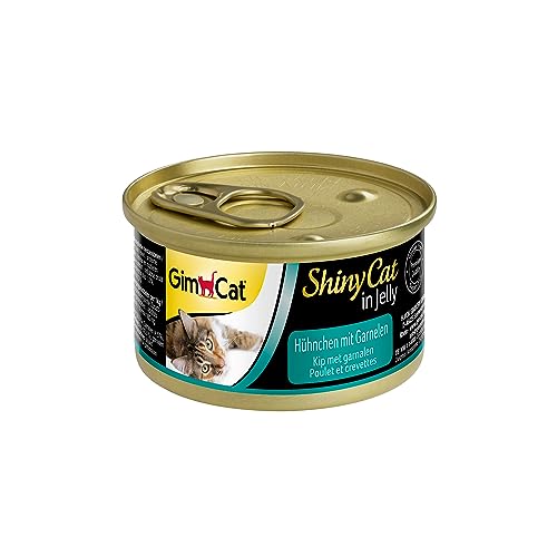 GimCat ShinyCat in Jelly Hühnchen mit Garnelen - Nassfutter mit Fleisch und Taurin für Katzen - 24 Dosen (24 x 70 g)