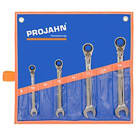 Ratschenschlüssel-Satz Projahn GearTech, 4-teilig, metrisch 10/13/17/19 mm, umschaltbar, 72 Zahn, in Rolltasche