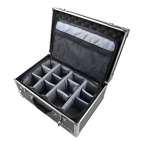 HMF 18440 Kamerakoffer, Fotokoffer Aluminium mit Tasche, individuelle Trennwände, 48 x 32 x 22,5 cm, schwarz