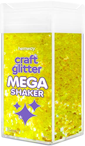 Hemway BULK Glitter 360g / 12.7oz MEGA Craft Shaker Glitter for Nails, Resin, Tumblers, Arts, Crafts, Painting, Festival, Cosmetic, Body - Super Chunky (1/8" 0.125" 3mm) - Fluorescent Yellow