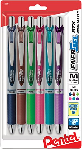 Pentel EnerGel RTX Gelschreiber, einziehbar, 0,7 mm, 6 Stück, verschiedene Tintenfarben