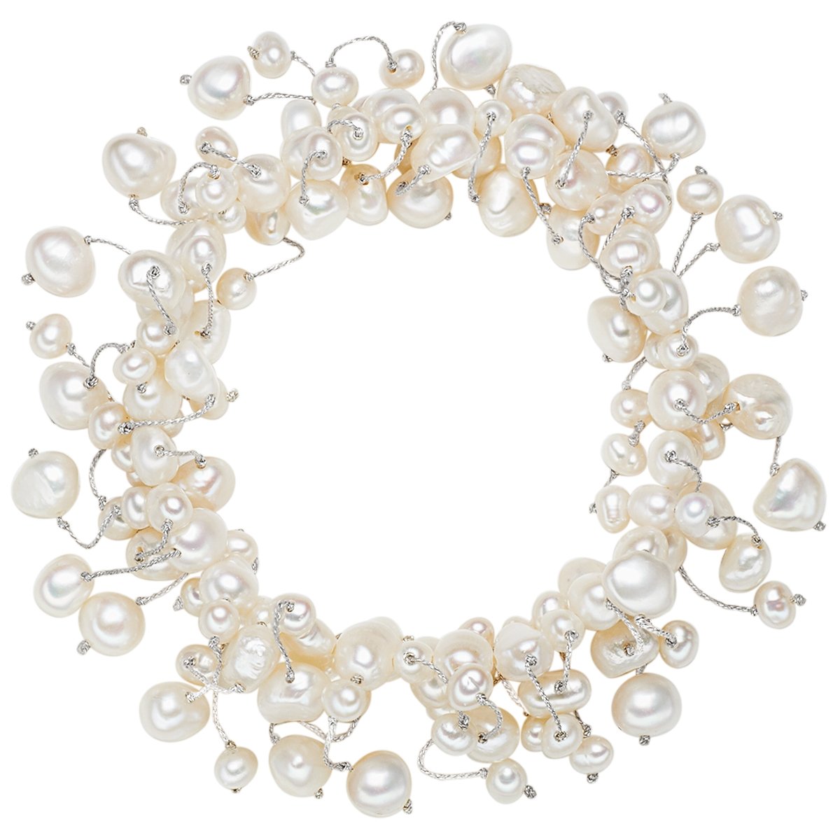 Valero Pearls Damen-Armband elastisch Hochwertige Süßwasser-Zuchtperlen in ca. 4-6 mm Barock weiß 19 cm - Perlenarmband mit echten Perlen 120320
