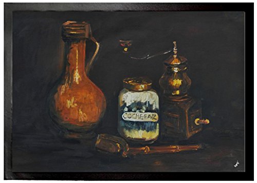 1art1 Vincent Van Gogh Stillleben Mit Bartmannkrug, Kaffeemühle Und Pfeifenetui, 1884 Fußmatte Dekomatte Innenbereich | Design Türmatte 70x50 cm