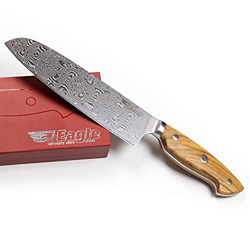Eagle U-Grip - Santoku-Messer 18 cm - Voll-Damaststahl 108 Lagen / Heftschalen: Olivenholz aus Süditalien