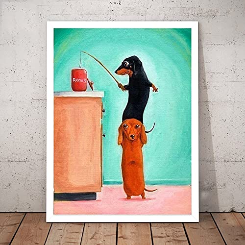 QITEX Bilder Leinwand Dackel Wurst Hund Wandkunst Leinwand Malerei Lustiges Haustier Hund Tier Poster Drucke für Wohnzimmer Barbershop Home Decor 30x40cm Kein Rahmen