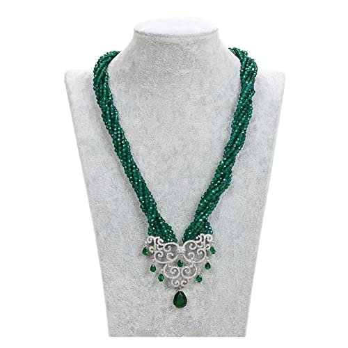 FEECOZ Schmuck 20 Zoll 7 Stränge grüner Achat Halskette grüne Blume Anhänger erfüllen Mode-Accessoires