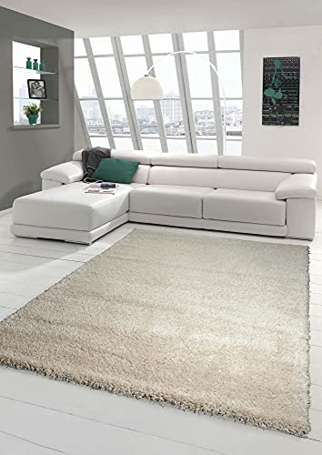 Traum Shaggy Teppich Hochflor Langflor Teppich Wohnzimmer Teppich Gemustert in Uni Design Cream Creme Größe 120x170 cm
