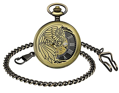 SUPBRO Damen Herren Taschenuhr Adler Analog Mechanische Kettenuhr Uhr Pocket Watch mit Halskette Pullover Kette Bronze