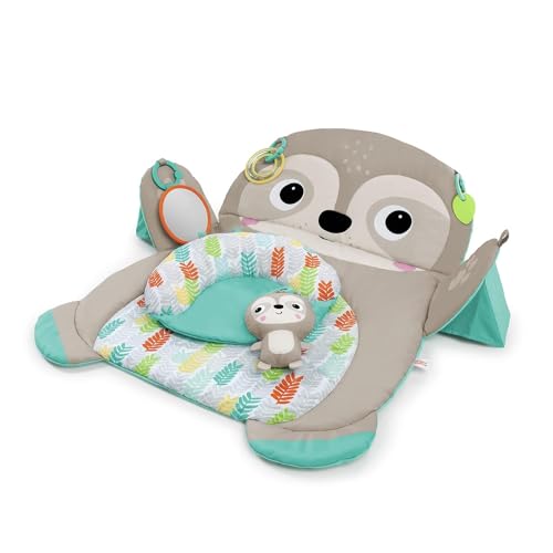 Bright Starts, Tummy Time Prop & Play Oversized Baby Activity Gym, Large Playmat, 4 Removable Toys and Support Cushion, Machine Washable, Easy to Store, Age Newborn and up, Sloth