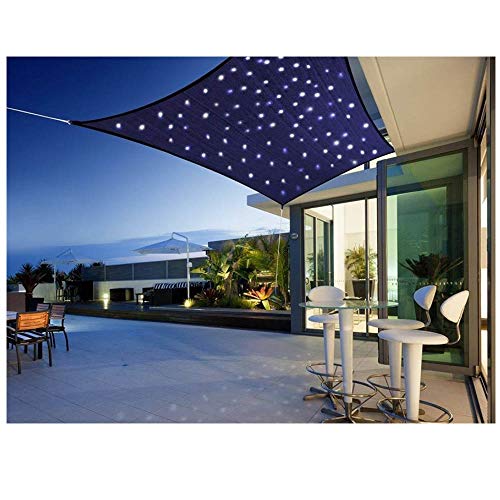 YSHUAI Sonnensegel mit LED-Beleuchtung, wasserdicht, Polyester-Oxford-Gewebe mit 95 % UV-Block-Markisen für draußen, Terrasse, Balkon und Garten, 2 x 2 m