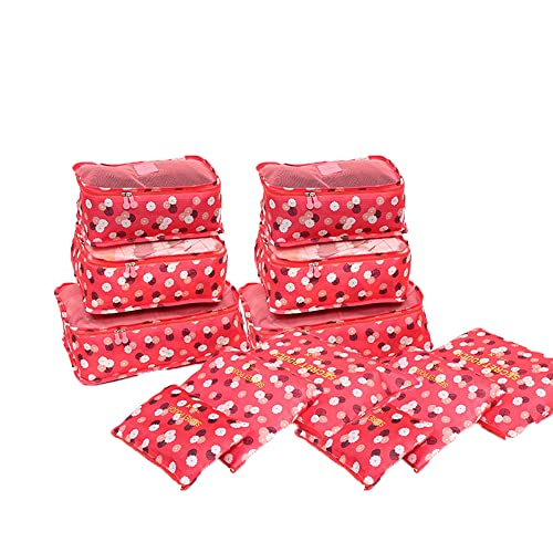 Angeer 12 Stück Gepäck-Organizer-Set Kompressionstasche Packwürfel Reise-Aufbewahrungstaschen Kleidung Koffer (Wassermelone rote Blumen), S