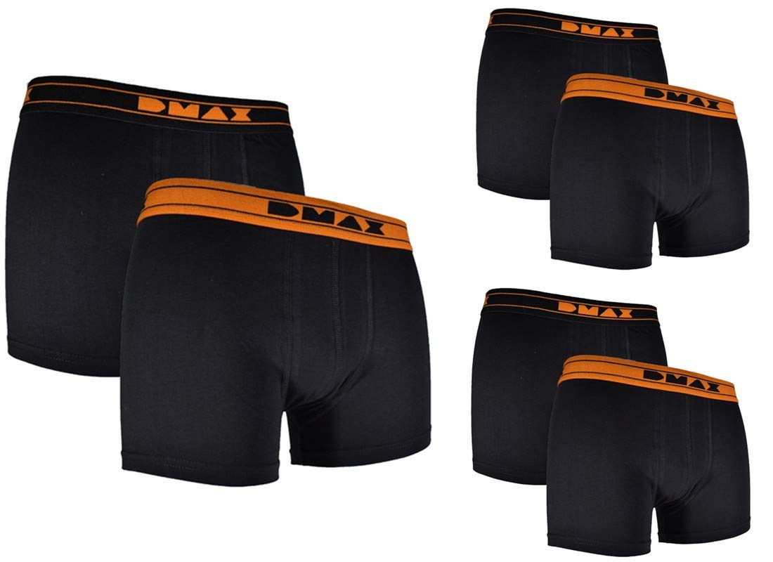 DMAX 2|4|6|12 STK. Herren Boxershorts für echte Kerle, wahlweise in Schwarz oder Grau in Größen von M-XXL (L, 6 Hosen Schwarz/Orange)