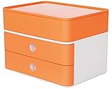 HAN Schubladenbox Allison SMART-BOX plus mit 2 Schubladen, Trennwand sowie Utensilienbox, Kabelführung, stapelbar, Büro, Schreibtisch möbelschonende Gummifüße, 1100-81, hochglänzend apricot orange