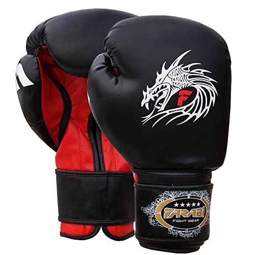 Farabi Boxing Gloves for Training Punching Sparring (Black Dragon, 10-oz)