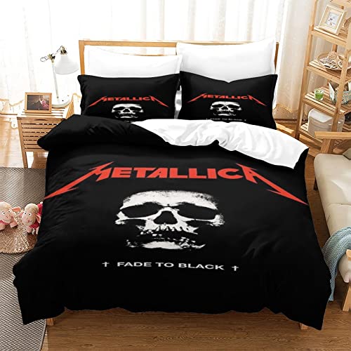 Metallica Bettbezug Rock 'n' Roll Bettwäsche Set Für Jugendliche Erwachsene Heavy-Metal-Band Bettdecke Bezug 3DHeavy-Metal-Band Muster Bezug König（220x240cm）