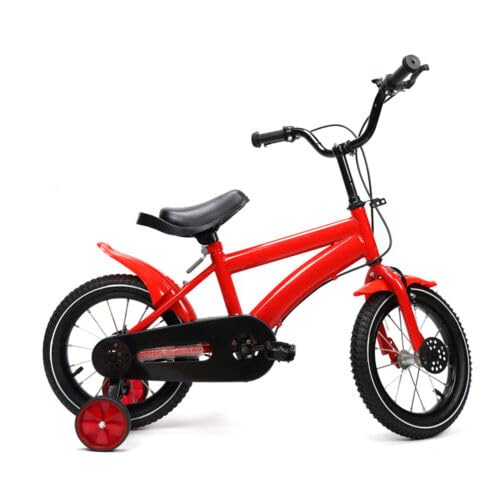 WOLEGM 14 Zoll Kinder Fahrrad, Kinderfahrrad mit Abnehmbare Stützrädern, Vorder und Hinterradbremse Fahrrad für Kinder ab 3 Jahre, Rot