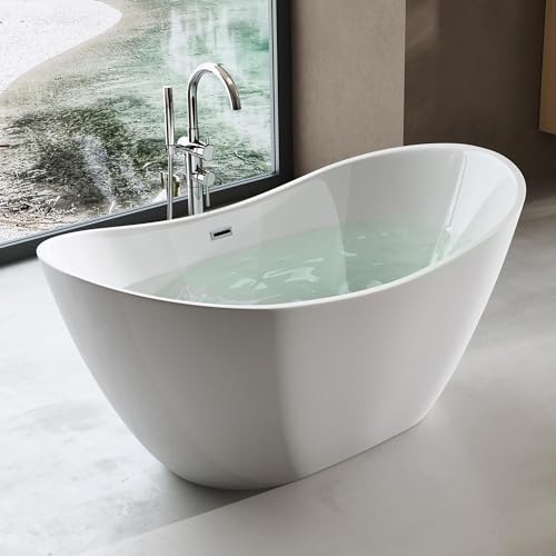 doporro Freistehende Design-Badewanne Vicenza502 180x80x60cm mit Ablaufgarnitur und Überlauf aus Acryl in Weiß und DIN-Anschlüssen