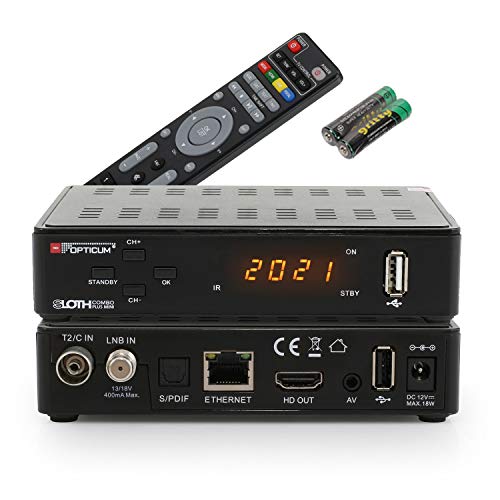 RED OPTICUM Sloth Combo Plus Mini - Receiver für DVB-S2, DVB-C und DVB-T2 mit PVR Aufnahmefunktion - Full HD Receiver mit LED Display, HDMI, S/PDIF, Ethernet, USB 2.0, IR Sensor - 12V Netzteil