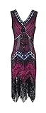 MIMIKRY 20er Jahre Charleston Pailletten Kleid Pink/Schwarz/Multicolor Fransen Flapper Damen-Kostüm, Größe:XL