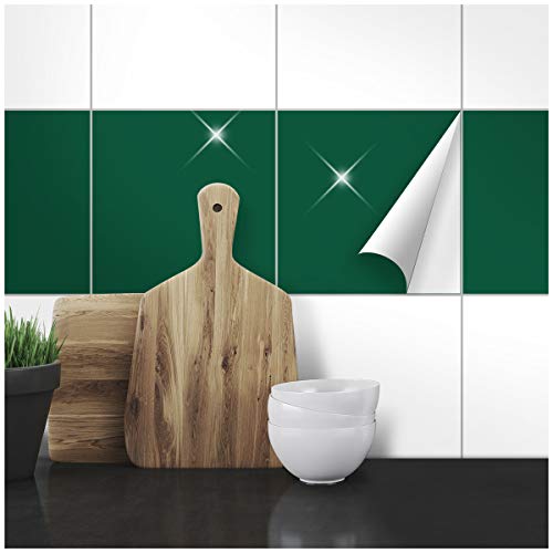 Wandkings Fliesenaufkleber - Wähle eine Farbe & Größe - Dunkelgrün Glänzend - 20 x 20 cm - 20 Stück für Fliesen in Küche, Bad & mehr