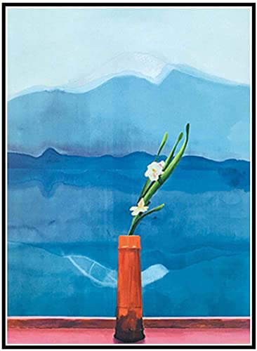 Wandmalerei 50x70 cm Rahmenlos David Hockney Mount Fuji Blume Poster Leinwand Malerei Wohnzimmer Wandkunst Leinwand Druckgrafik Dekoration