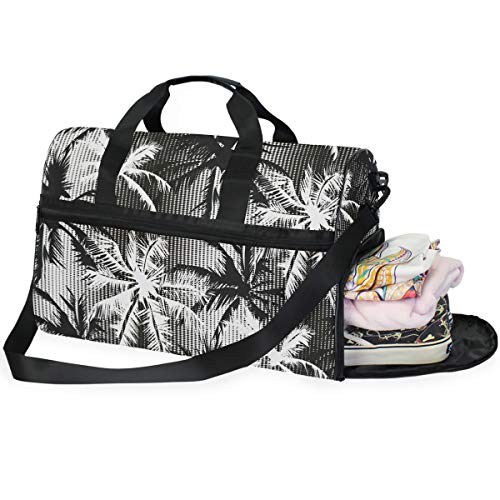 LUNLUMO Schwarze und weiße Kokosnusspalme große Kapazität Reisetasche Sport Duffels Gym Bag Fitness Sport Gear Gepäck Tasche für Damen und Herren