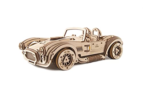 UGEARS 3D Puzzle Auto Modellbau - Drift Cobra Racing Car - 3D Holzpuzzle Sportwagen aus der Vergangenheit - Modellbausatz für Erwachsene - Mechanisches Modell Holzbausatz Auto mit Federmotor